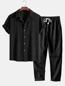 Stylisches Herren Sommer-Set | Zweiteiler aus Frottee-Stoff – Schwarz