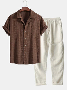 Stylisches Herren Sommer-Set | Zweiteiler aus Frottee-Stoff – Braun