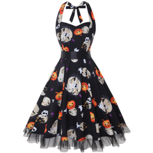 Kürbis Druck Lange Ärmel Halloween Kostum Kleid | Midi – Schwarz 2