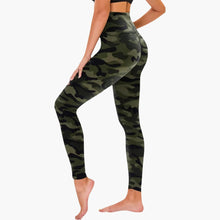 Damen Leggings mit Leopardenmuster und hohem Bund – Armeegrün