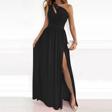 Iredessa | Elegantes Abendkleid mit einer Schulter und Schlitz – Schwarz