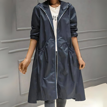 Eleganter Mittellanger Herbstsregenmantel für Damen – Dunkelblau