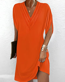 Xavia - Elegantes Kleid mit gerafftem V-Ausschnitt – Orange