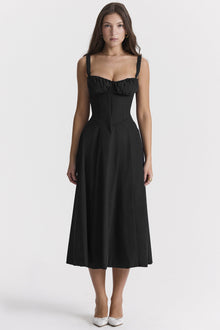 Floraviva™ – Kleid Damen Hochzeitsgast mit Floral Print – Schwarz