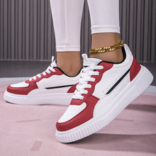 Schicke Kunstleder-Colorblock Skate Sneakers für Damen | Perfekt für Casual Days – Weiß Rot