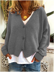 Strickjacke für Damen, Dicker Strick und lässiger Schnitt - Elvarine – Grau
