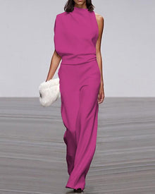 Isabel - Eleganter Jumpsuit mit Stehkragen – Fuchsie