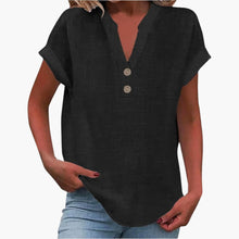 Damen Bluse mit V-Ausschnitt und kurzen Ärmeln – Schwarz