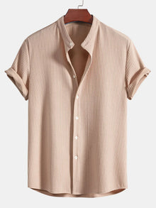 Strukturiertes Kurzarm-Hemd mit Knopfleiste für Herren – Beige