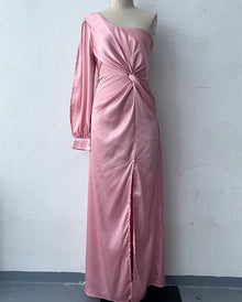 Helena - Elegantes One-Shoulder-Kleid mit Schlitz für Damen – Rosa