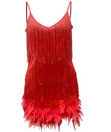 Mara - Ein schickes Cocktailkleid, verziert mit Federn – Rot