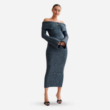 Schulterfreies Strickkleid | Figurbetont | Eleganter Häkchenverschluss – Grau