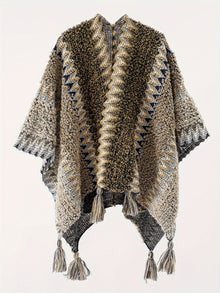 Briana - Decke Mit Quasten Und Streifenmuster Cape Reise Jacke – Grau