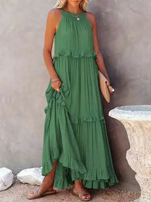 Boho Maxikleid mit Volants & Neckholder-Ausschnitt – Sommerlich & Feminin – Grün