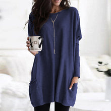 Damen nan oversized Longshirt mit Kontrastblock und aufgesetzten Taschen Drune – Marineblau