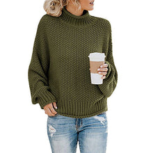 Damen nan Oversize Strickpullover mit Rollkragen, grobem Strukturstrick und Ballonärmeln Drune – Grün