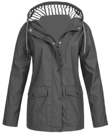 Damen nan wasserdichter Parka mit Kapuze, Kordelzug und aufgesetzten Taschen Drune – Grau