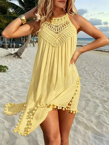Shiena – Elegantes, Gehäkeltes Halter-Kleid Aus Spitze – Gelb