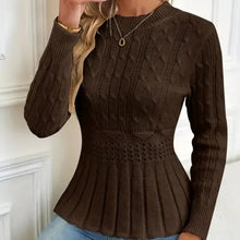 Bellie - Grob Gestrickter Pullover Mit Rundhalsausschnitt – Braun