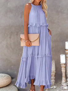 Boho Maxikleid mit Volants & Neckholder-Ausschnitt – Sommerlich & Feminin – Lila