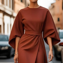 Lauriane - Stilvolles Damenkleid mit Laternenärmeln – Dunkelbraun