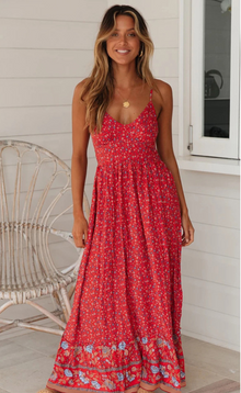 Molli™ – Damen Kleid mit Blumenmuster Fließender Schnitt und Bequemlichkeit – Rot