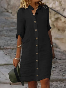 Paula - Lässiges Hemdkleid mit halben Ärmeln für Damen – Schwarz