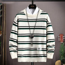 Pinet - Moderner Pullover Herren Weichgestrickt für Herbst und Winter Vielseitig und Gemütlich – Grün und weiß gestreift