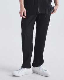 Robert | Lockere Passform Elastischer Bund Baumwoll-Rippstrick-Hose – Schwarz