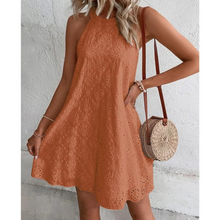 Elisa® | Elegantes weißes, hohles, kurzes Sommerkleid mit Aufdruck – Braun