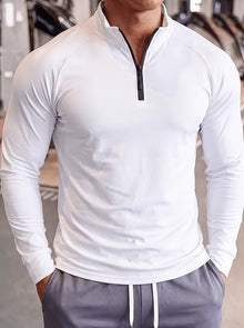 Zerdan – Langarm-Sweatshirt Mit Halbem Reißverschluss – Weiß