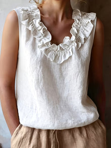 Safiya – Ärmellose Bluse MIT Rüschen Am Ausschnitt – Weiß