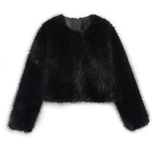 Genevieve - Kunstleder-Pelzjacke, kurzer Damenmantel – Schwarz