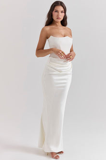 Satinella™ – Elegantes trägerloses Satin Abendkleid – Weiß