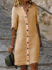 Paula - Lässiges Hemdkleid mit halben Ärmeln für Damen – Khaki