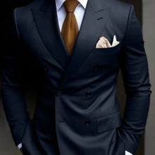 Zweireihiger Herren mit Sechs Knöpfen Hochzeitsgast Anzug | Elegant – Marineblau