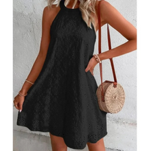 Elisa® | Elegantes weißes, hohles, kurzes Sommerkleid mit Aufdruck – Schwarz