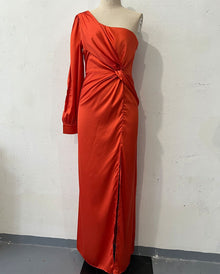 Helena - Elegantes One-Shoulder-Kleid mit Schlitz für Damen – Rot