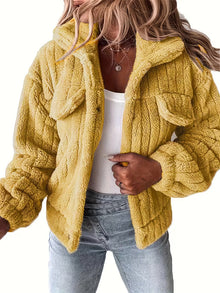 Libila – Kunstfell Jacke Mit Taschen – Gelb