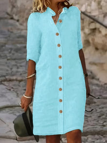 Keiniza – Kurzarm-Hemd Kleid – Blau