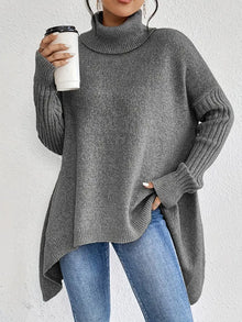 BRIGITTE – LANGER ROLLKRAGENPULLOVER – Steingrau