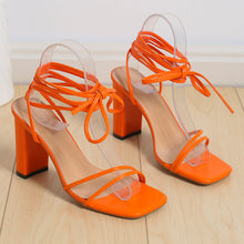 Sommer Absatzsandalen Damen – Elegante Schnürsandalen mit Blockabsatz – Orange
