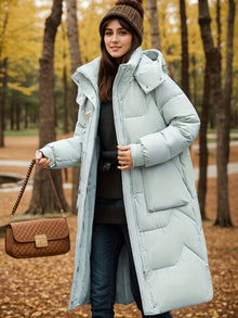 Elegante Warme Lange Puffer Winterjacke mit Kapuze für Damen | Ideal für den Winter – Grün