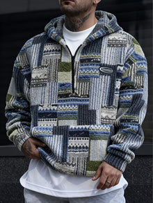 Silvain – Bedrucktes Kapuzen Sweatshirt Mit Reißverschluss – Blau
