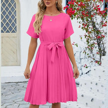 Mori - Elegantes Plissee Midikleid Bindegürtel Klassisch – Rosa