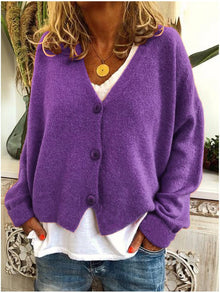 Strickjacke für Damen, Dicker Strick und lässiger Schnitt - Elvarine – Lila