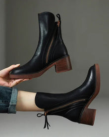 Valorine™ | Schwarze Lederstiefel mit bequemem Absatz, elegant und zeitlos – Schwarz
