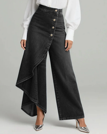 Mevaya - Softtouch-Jeans mit Wickelfront – Schwarz