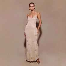 Damen Häkelkleid mit floralen Pailletten ideal für den Frühling – Apricot
