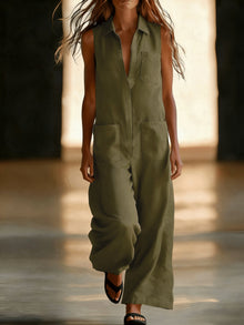 Kristiana - Lässiger Overall Mit Weitem Bein Und Tasche – Grün